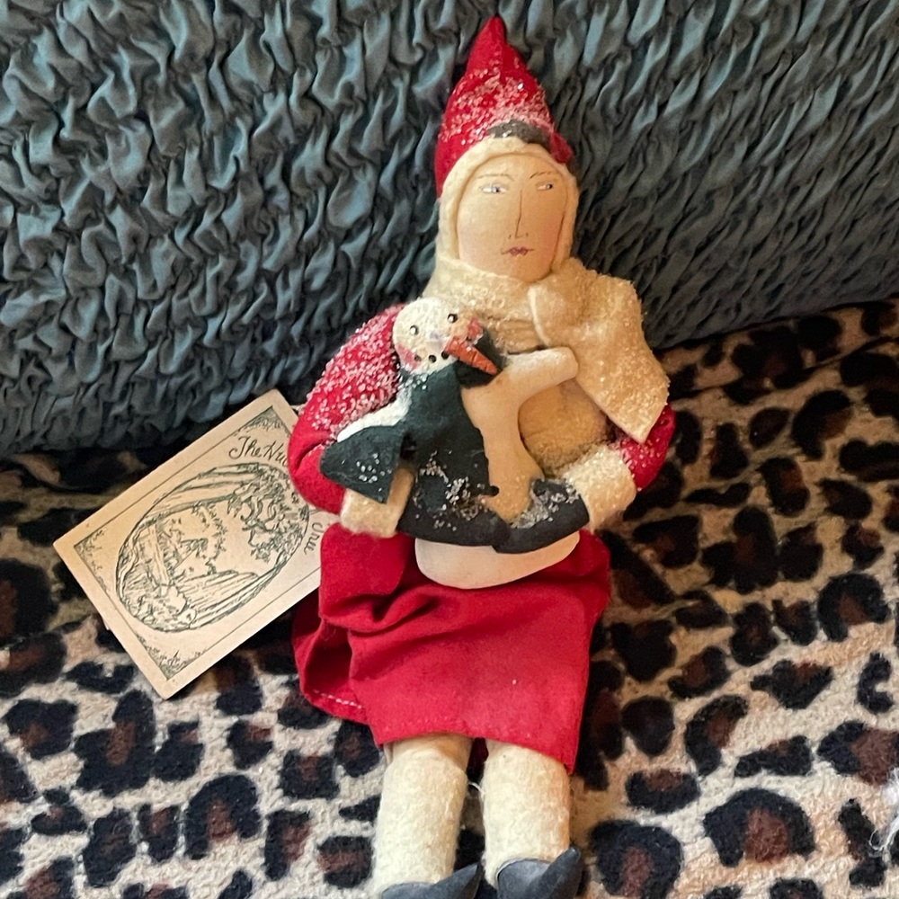 SOLD.  Festive Red and Cream Holiday Doll